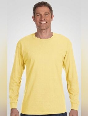 NEW Hanes Yellow Long Sleeve Tagless 6.1 Cotton T-Shirt 3XL Heavyweight Basic